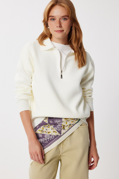 Happiness İstanbul Women's Anthracite Zippered Collar Basic Knitwear Sweater Pf00122