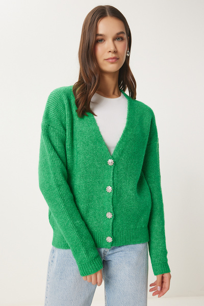 Happiness İstanbul Women's Dark Blue Stylish Buttoned Knitwear Cardigan Mx00114