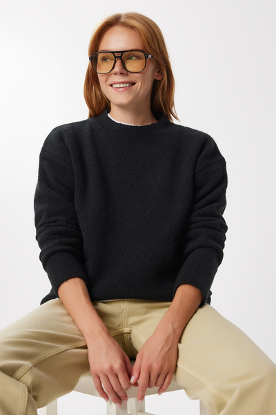 Happiness İstanbul Women's Anthracite Basic Wool Sweater Ki̇00168