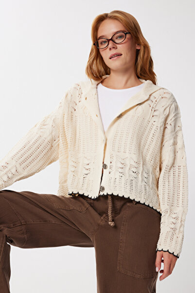Happiness İstanbul Women's Beige Contrast Stripe Knitwear Cardigan Mx00267
