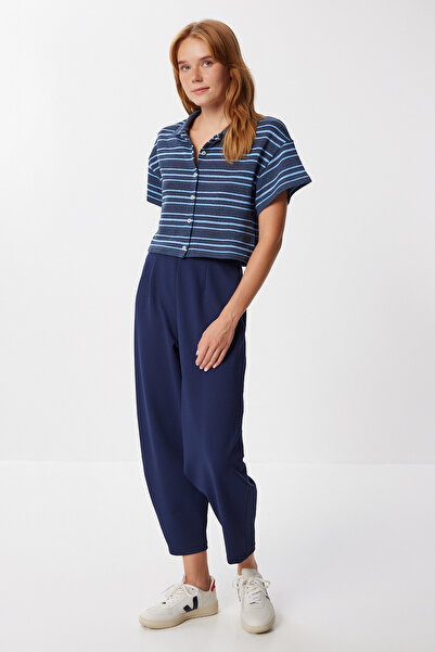 Happiness İstanbul Kadın Lacivert Yüksek Bel Örme Şalvar Pantolon KT00032