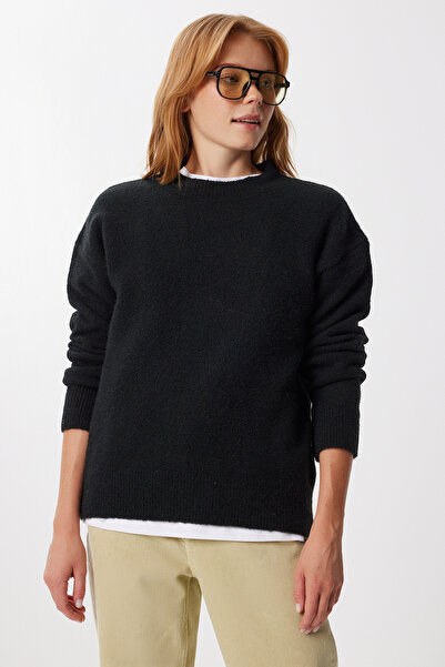 Happiness İstanbul Women's Anthracite Basic Wool Sweater Ki̇00168