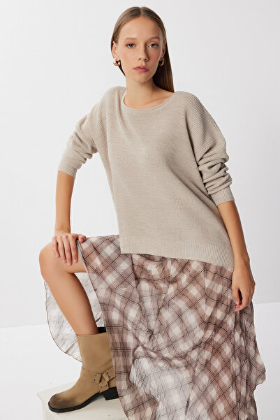 Happiness İstanbul Γυναικείο πλεκτό πουλόβερ Bone Basic MX00270