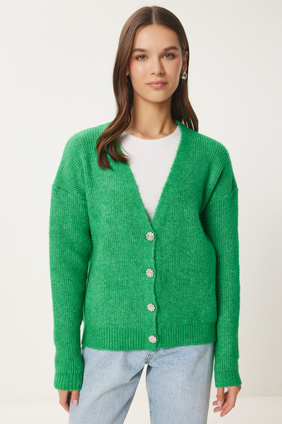 Happiness İstanbul Women's Dark Blue Stylish Buttoned Knitwear Cardigan Mx00114