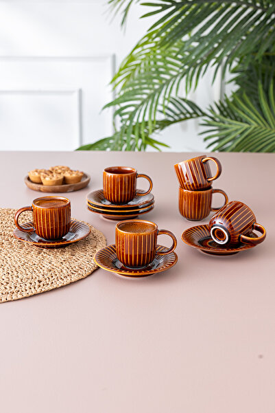 İSTANBUL PORSELEN Lev 6-Piece Coffee Cup Set Brown