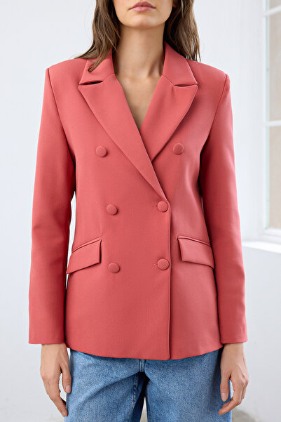 Trendyol Collection Pomegranate Flower Regular Lined Double Breasted Closure Woven Blazer Jacket TWOSS21CE0137