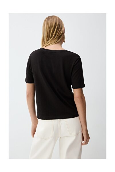 LEFTIES Γυναικείο μπλουζάκι από βαρύ βαμβάκι με λαιμόκοψη σε σχήμα V