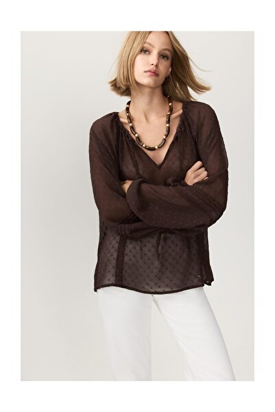 LEFTIES Woman Dotted Mesh Lace Blouse