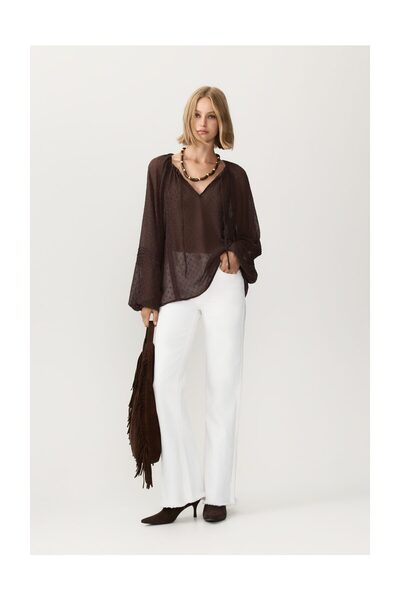LEFTIES Woman Dotted Mesh Lace Blouse