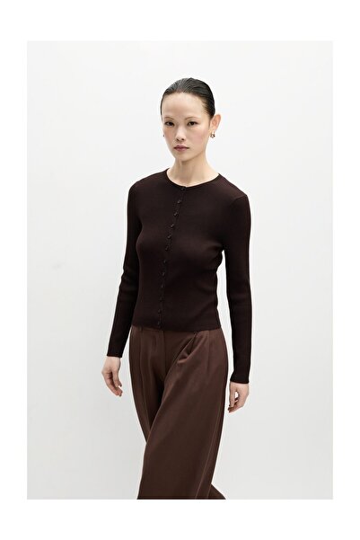 LEFTIES Női bordázott, kerek nyakú kardigán