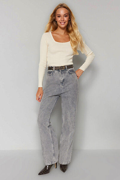 Trendyol Collection Čtvercový límec Stone Knitwear Crop Svetr - TWOAW24KZ01199