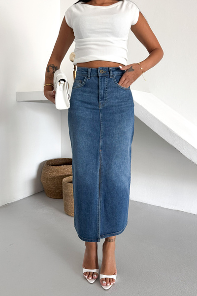 HLT JEANS Світло-блакитна жіноча спідниця прямого крою з високою талією, довжина максі, джинсова MERRY-4092