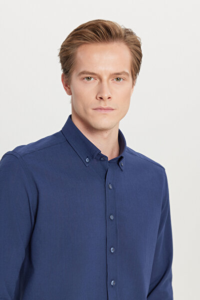 AC&Co / Altınyıldız Classics Férfi sötétkék 100% pamut Oxford Slim Fit gombos galléros flitteres ing