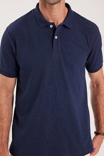 Tudors Erkek Regular Fit Klasik Kesim Pamuklu Yumuşak Dokulu Serin Tutan Kumaş Düz Lacivert Polo Yaka Tişör
