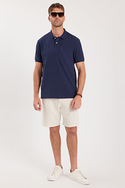 Tudors Erkek Regular Fit Klasik Kesim Pamuklu Yumuşak Dokulu Serin Tutan Kumaş Düz Lacivert Polo Yaka Tişör