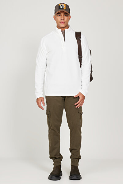 AC&Co / Altınyıldız Classics Ανδρική λευκή μπλούζα Fleece με κρύο αδιάβροχο φούτερ με όρθιο γιακά χωρίς διάτρηση, χωρίς διάτρηση