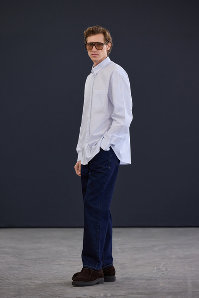 Trendyol Collection Trendyol Studio Lacivert Прямі джинси з необробленої деніму Kot Pantolon Jeans TMNAW26JE00001