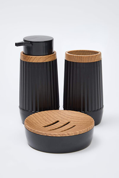 TRENDYOLMİLLA HOME Σετ μπάνιου 3 τεμαχίων πλαστικό ξύλινο με λεπτομέρεια δοσομετρητή σαπουνιού TPHSS25BST00001