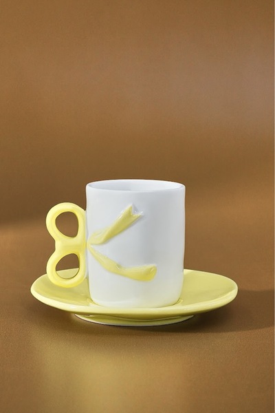 Karaca Ribbon 2-Person Coffee Cup 110 ml Yellow
