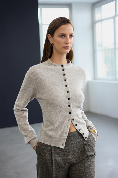 Trendyol Collection Trendyol Studio Mink Wool Stand Collar Soft Textured Knitwear Cardigan Twoaw26Hi00270