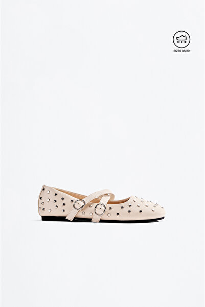 LEFTIES Double Strap Studded Ballet Flats