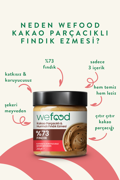 Wefood Kakao Parçacıklı Hurmalı Fındık Ezmesi 200 gr