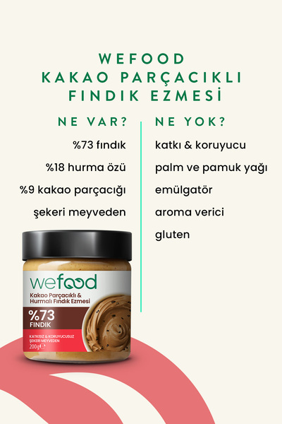 Wefood Kakao Parçacıklı Hurmalı Fındık Ezmesi 200 gr