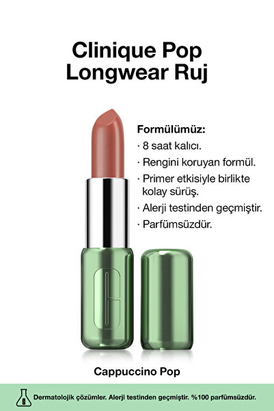 Clinique Pop Longwear™ Gün Boyu Kalıcı Ruj - Renk: Capuccino Pop 3.9g | Saten Bitiş