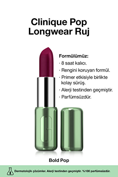 Clinique Pop Longwear™ Gün Boyu Kalıcı Ruj - Renk: Bold Pop 3.9g | Mat Bitiş