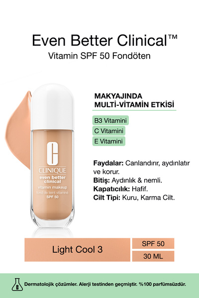 Clinique Even Better Clinical Vitamin Makeup SPF 50 Fondöten - Renk: Light Cool 3 - 30ml | C Vitamini
