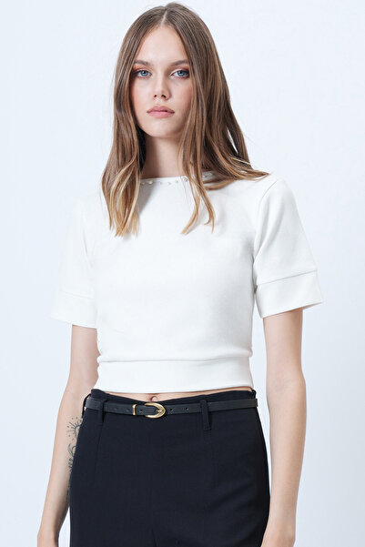 Trend Alaçatı Stili Women's White Crew Neck Pearls Knitwear Blouse Alc-X14637