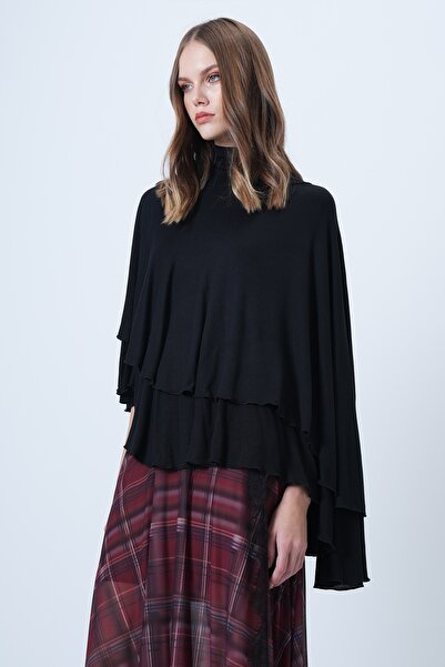 Trend Alaçatı Stili Women's Black Turtleneck Soft Textured Poncho-Look Stylish Blouse Alc-X14645