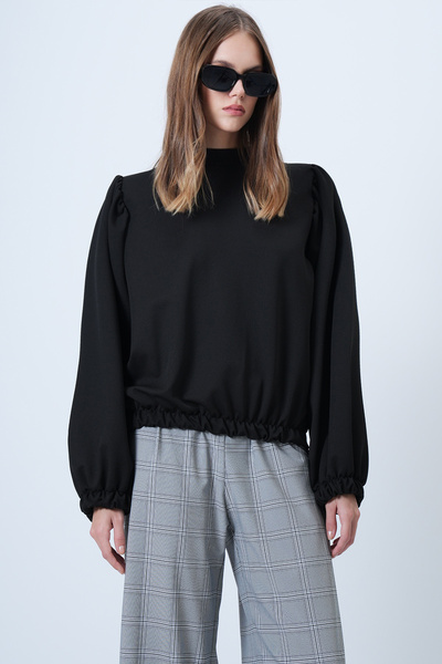 Trend Alaçatı Stili Women's Black Balloon Sleeve Regular Fit Stylish Design Blouse Alc-X14649