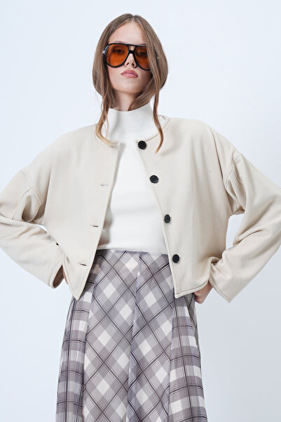 Trend Alaçatı Stili Women's Beige Stitching Detailed Textured Knitted Jacket Alc-X14656