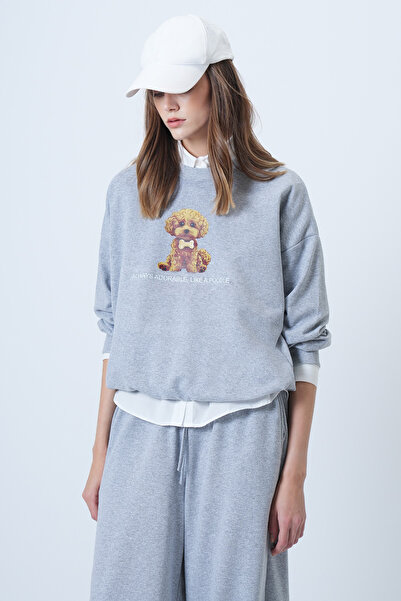 Trend Alaçatı Stili Women's Grimelange Front Printed Oversize Cotton Sweatshirt Alc-X14651