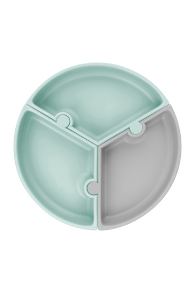 OiOi Puzzle Vakum Tabanlı Silikon Tabak - River Green/Powder Grey