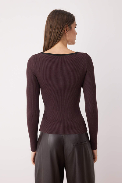 Trendyol Collection Burgundy Mercerized Look Premium Yarn/Special Yarn Ribbon/Bow Detail Knitwear Sweater Twoaw25Kz00207