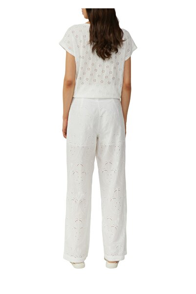 QS by s.Oliver Wide-leg trousers with embroidery, hook and eye, zipper, straight leg, cotton, vacation, party, Li.