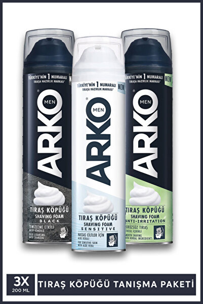 Arko Men Sensitive, Black , Anti-Irritation Tıraş Köpüğü 3x200ml