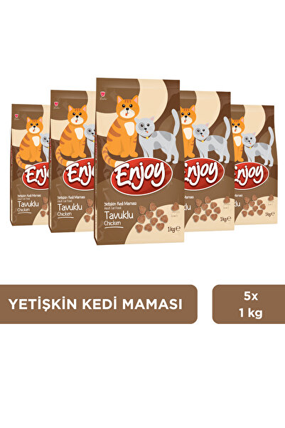 Enjoy Yetişkin Kediler için Tavuklu Tam ve Dengeli Kedi Maması 1 kg x 5