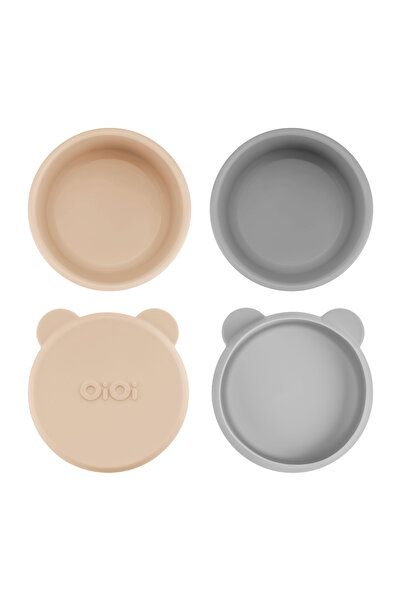 OiOi Silikon Kapaklı Mini Kase 2'li Mini Bites - Bubble Beige / Powder Grey