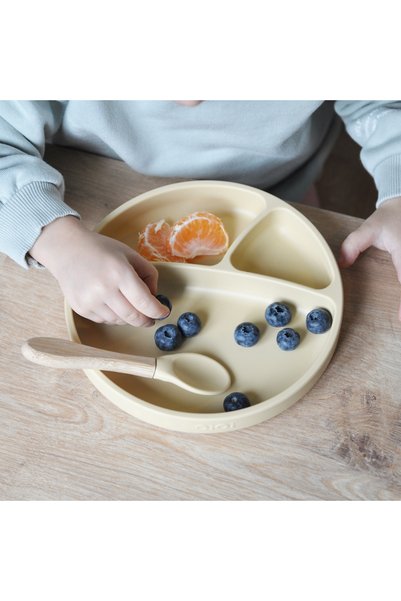 OiOi Bamboo Handle Silicone Spoon Set of 2 - Gray Yellow