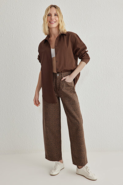 Trendyol Collection Кафява стандартна стандартна тъкана риза Twoss25Go00095