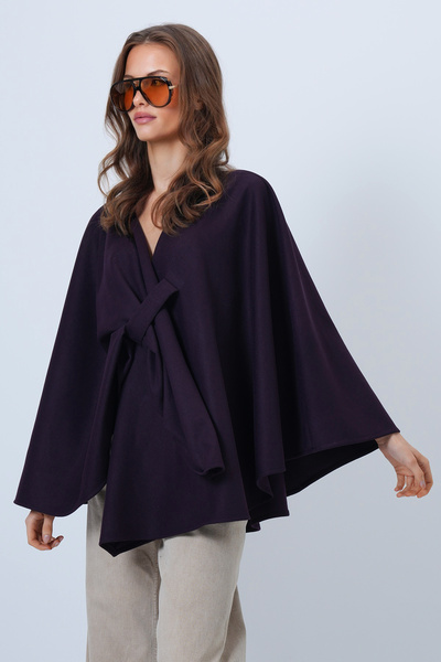 Trend Alaçatı Stili Damen-Strickponcho mit lila Kragen-Design ALC-X14672