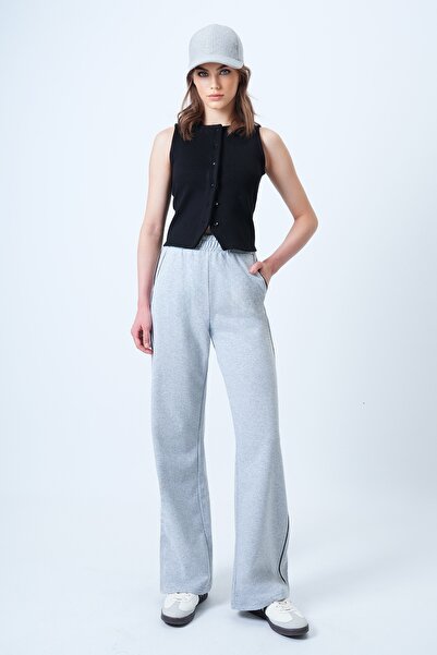 Trend Alaçatı Stili Kadın Grimelanj Bol Paça Biye Detaylı Beli Lastikli Eşofman Altı ALC-X14611