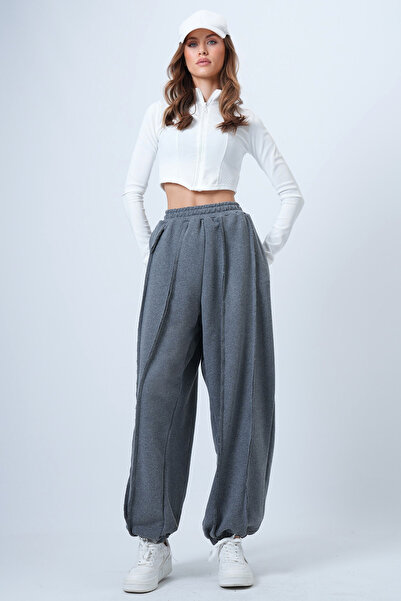 Trend Alaçatı Stili Women's Anthracite Stitching Detailed Elasticated Leg Jogger Pants Alc-X14664