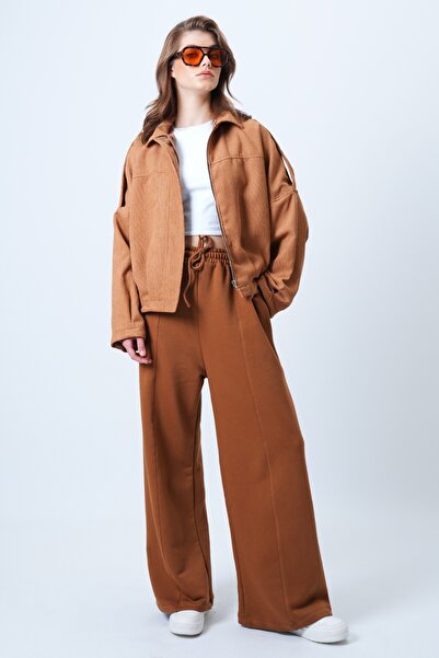 Trend Alaçatı Stili Women's Cinnamon High Waist Front Slit Thick Palazzo Pants Alc-X14566