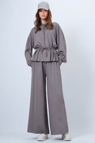 Trend Alaçatı Stili Women's Mink Hooded Drawstring Waist Modal Blouse and Pants Set Alc-X14668