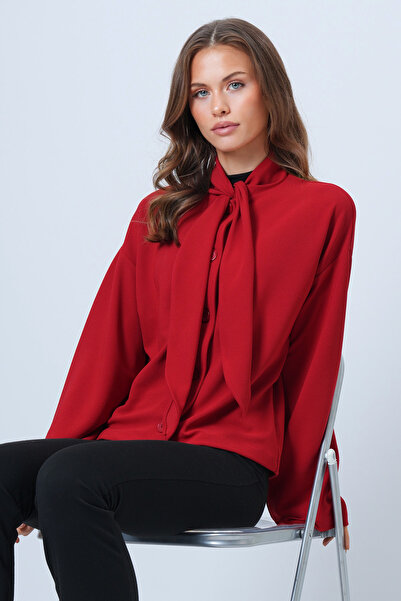 Trend Alaçatı Stili Women's Red Scarf Detailed Buttoned Jacket Alc-X14669