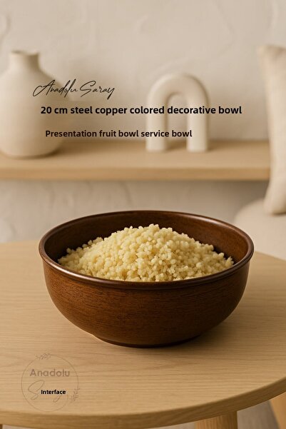 Anadolu Saray 20cm Steel Copper Color Decorative Bowl | Presentation Plate | Fruit Bowl & Serving Bowl